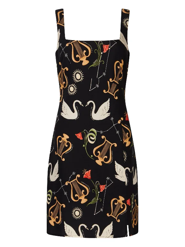 Connie Black Cygnus And Lyra Print Mini Dress