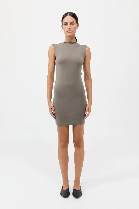 Cupro Jersey Mini Dress - Smokey Olive