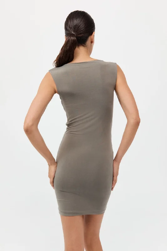 Cupro Jersey Mini Dress - Smokey Olive