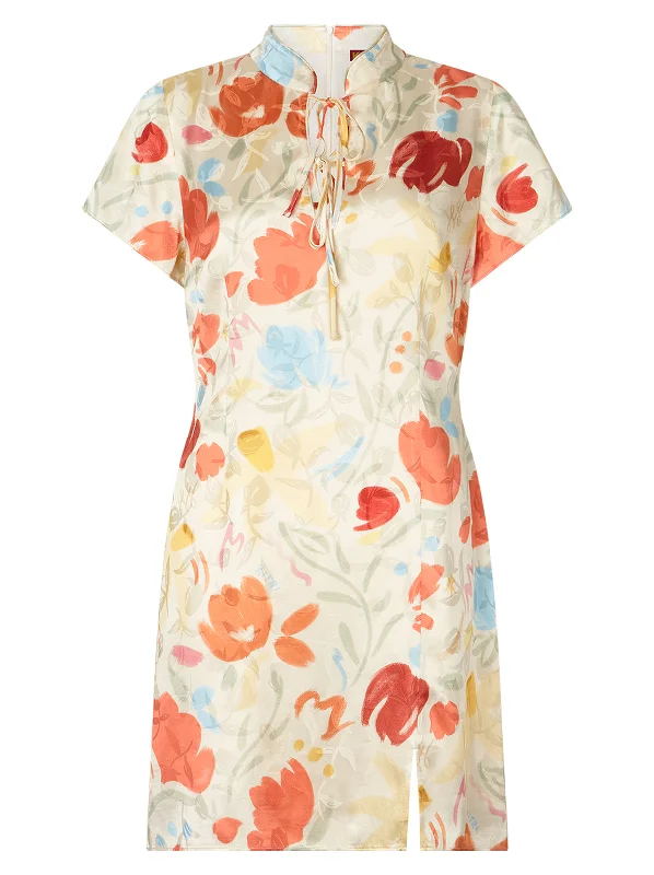 Gretchen Pastel Floral Jacquard Mini Dress