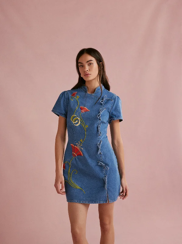 Harlow Embroidered Denim Mini Dress