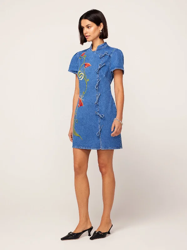 Harlow Embroidered Denim Mini Dress