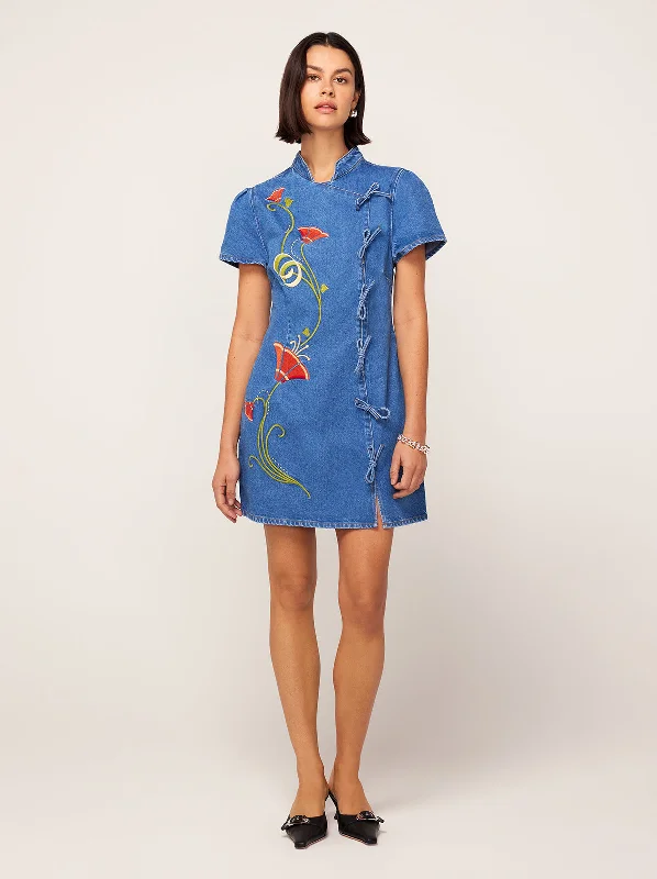 Harlow Embroidered Denim Mini Dress