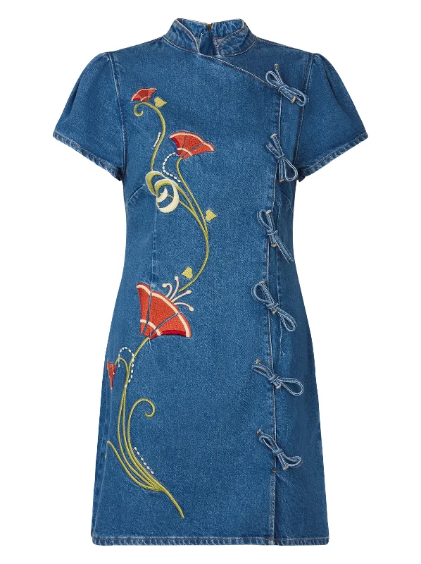 Harlow Embroidered Denim Mini Dress