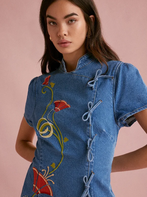 Harlow Embroidered Denim Mini Dress