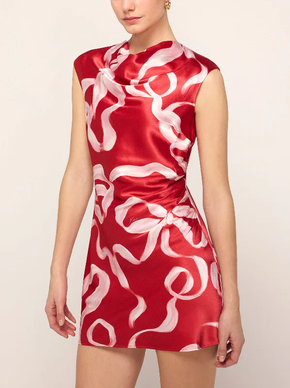 Hessa Red Ribbon Print Mini Dress