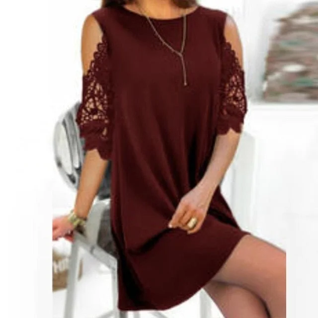 LIPSWAG Lovely O-Neck Long Lace Multi-Choice Sleeve Mini Dress