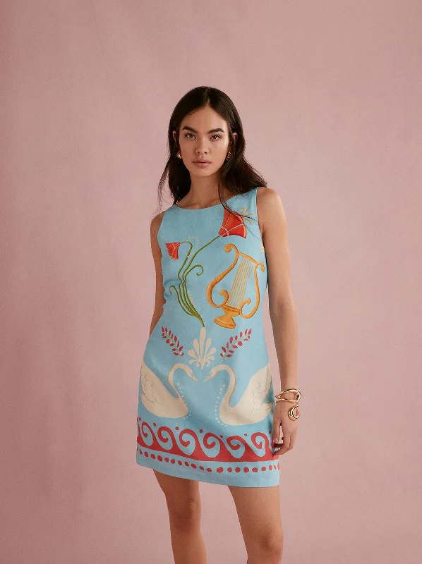 Marina Blue Cygnus and Lyra Print Mini Dress