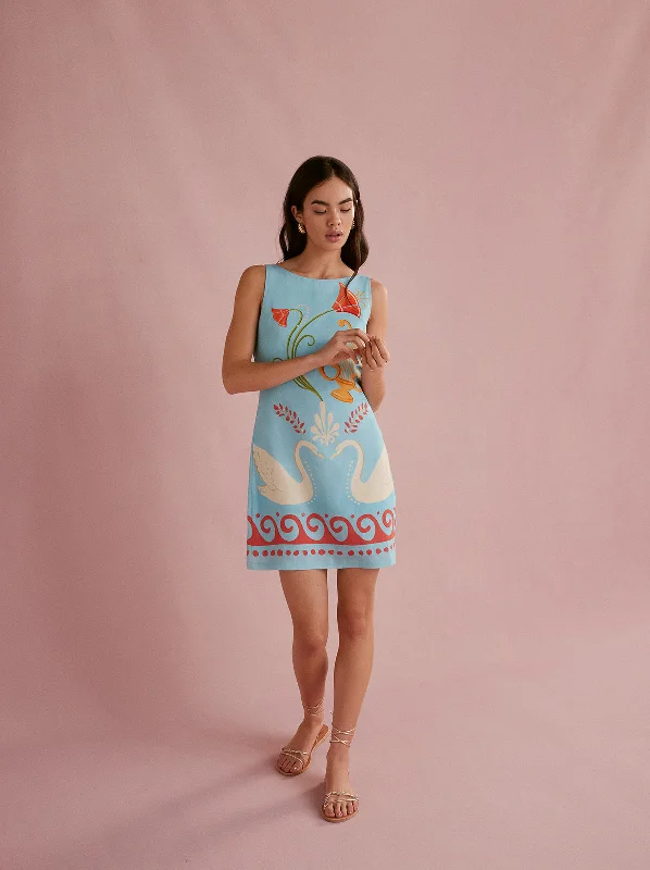 Marina Blue Cygnus and Lyra Print Mini Dress