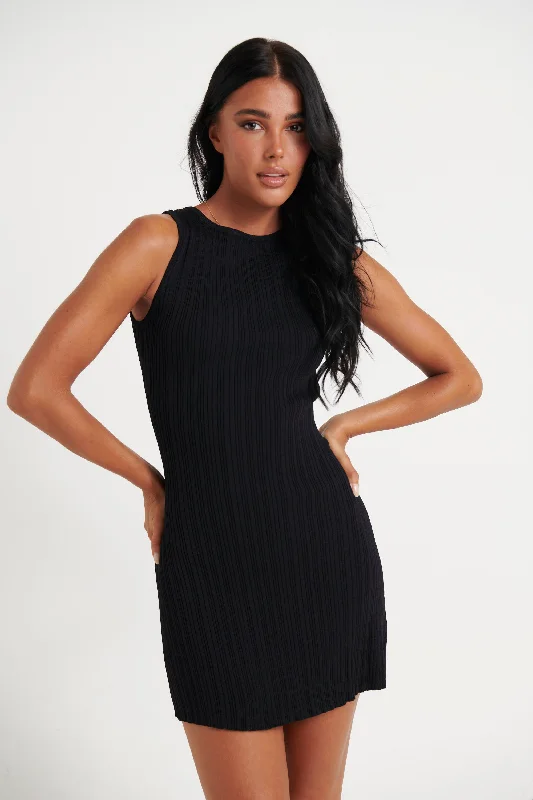 Peyton Ribbed Mini Dress Black