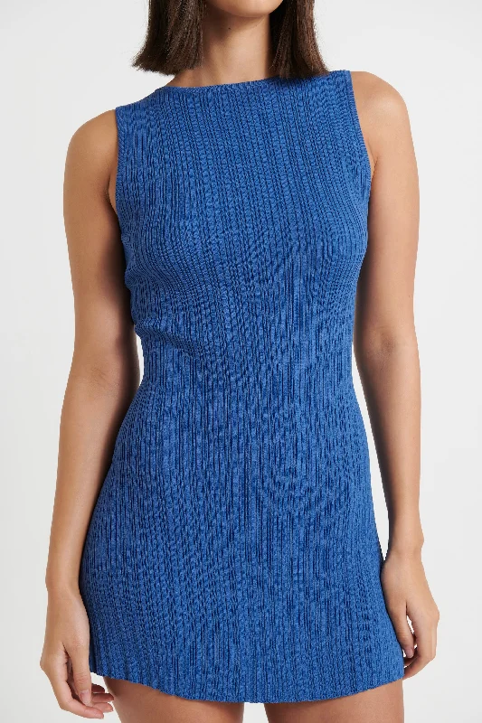 Peyton Ribbed Mini Dress Blue