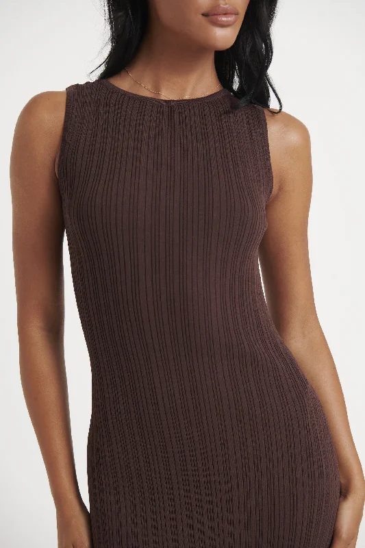 Peyton Ribbed Mini Dress Chocolate