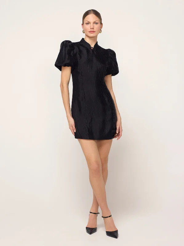 Philippa Black Moire Mini Dress