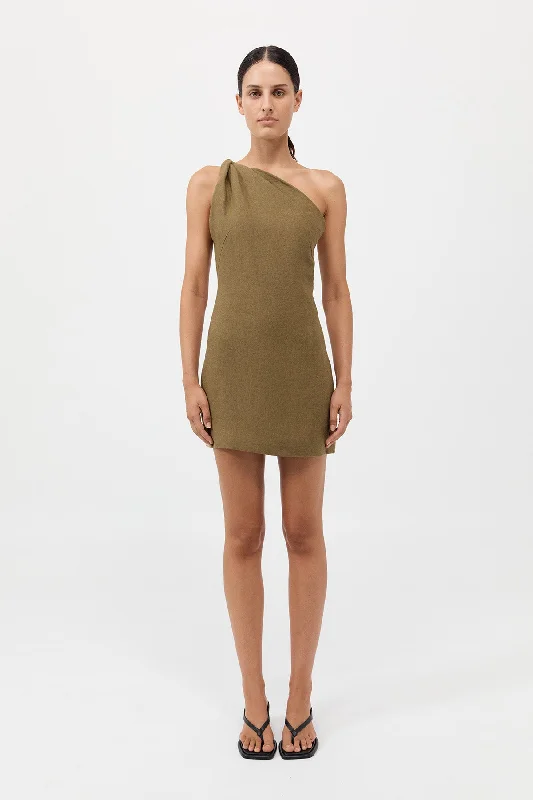 Twisted Linen Mini Dress - Olive