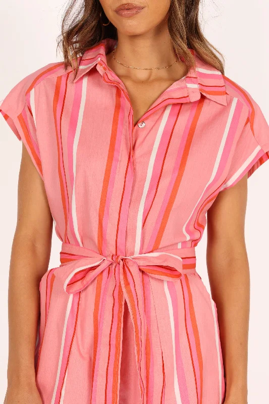 Addie Tie Waist Romper - Pink Stripe