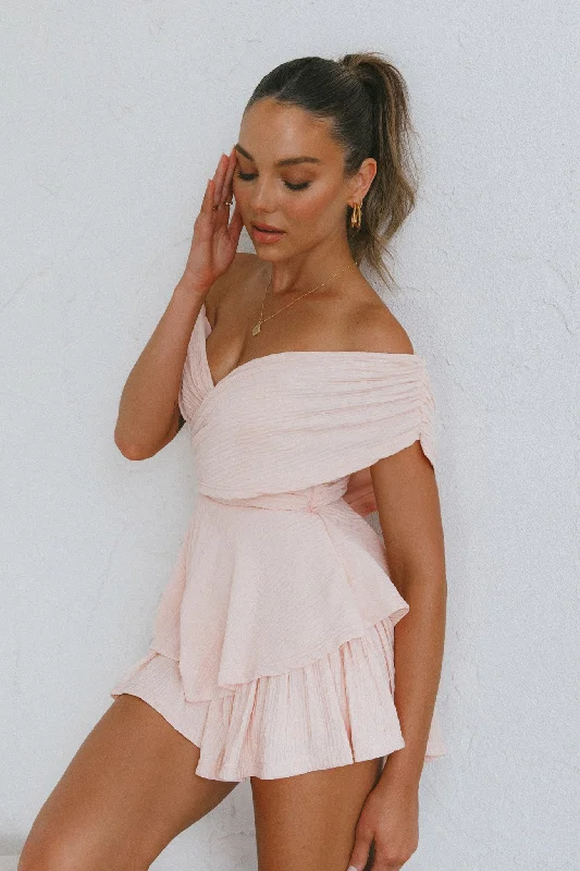 Glory Crossover Bust Layered Hem Romper Blush