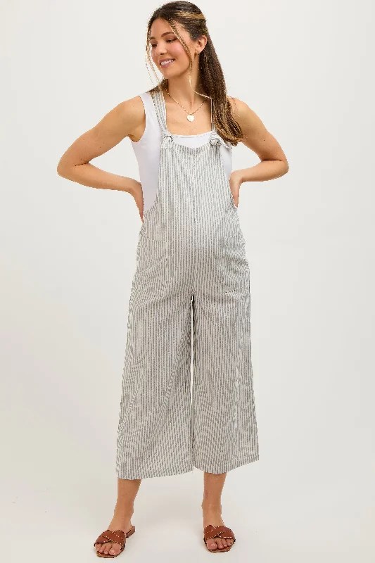 Grey Striped Linen Maternity Overalls