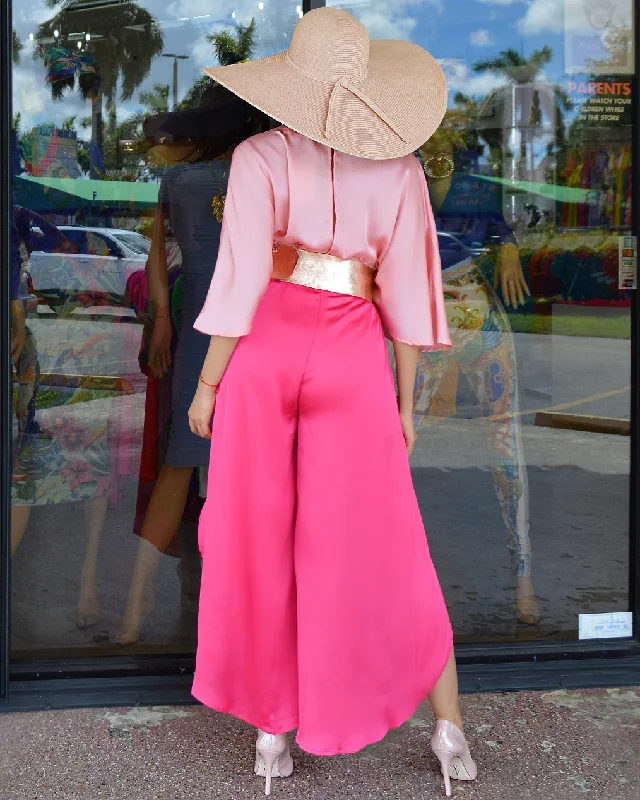 Near and Far Two Tone Jumpsuit Hot Pink