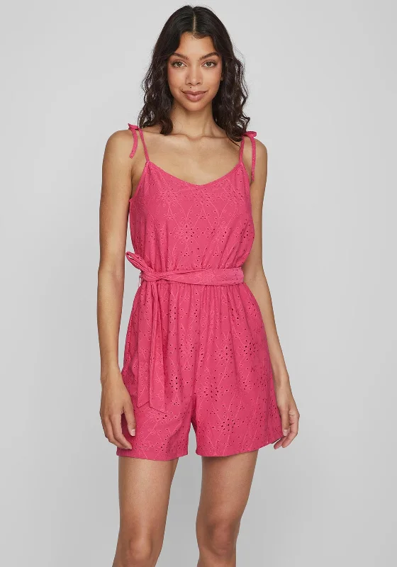 Vila Kawa Broidery Playsuit, Pink Yarrow