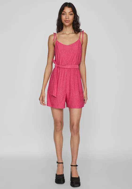 Vila Kawa Broidery Playsuit, Pink Yarrow