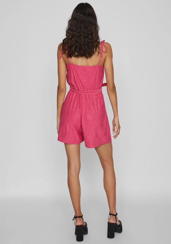 Vila Kawa Broidery Playsuit, Pink Yarrow