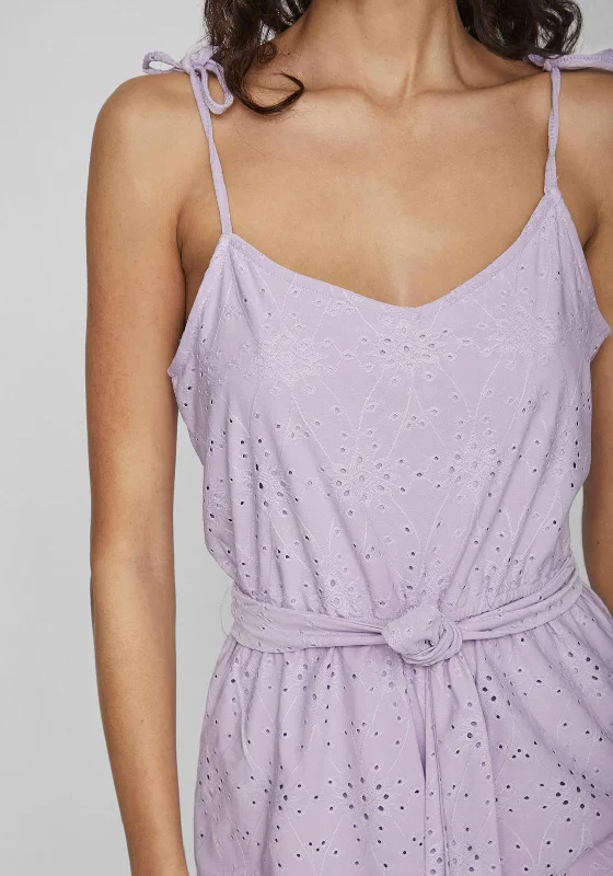 Vila Kawa Broidery Playsuit, Pastel Lilac