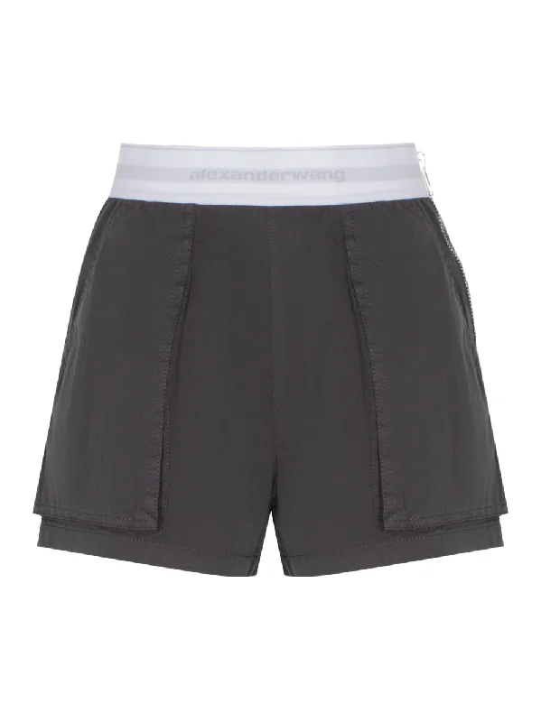 High Waisted Cargo Rave Short With Logo Elastic (Off Black)