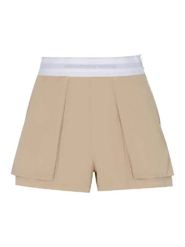 High Waisted Cargo Rave Short With Logo Elastic (Feather)