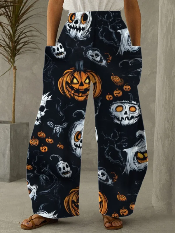 Dark Halloween Pumpkin Print Casual Pants