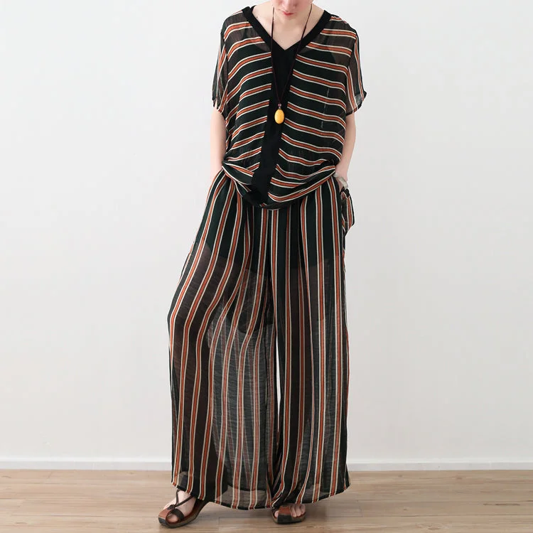 Loose yellow striped 2024 Ideas wide leg pants pockets long Summer pants