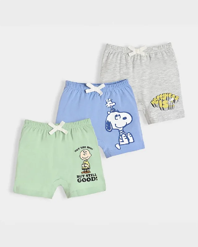 Mi Arcus Mint, Light Blue & Grey Shorts-Cotton-Printed-Pack Of 3-For Infants