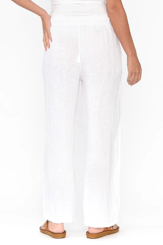 Nalda White Leopard Linen Embellished Pants