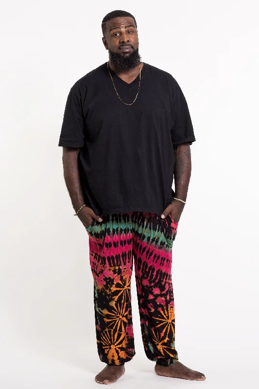 Plus Size Tie Dye Cotton Men Harem Pants in Black Pink