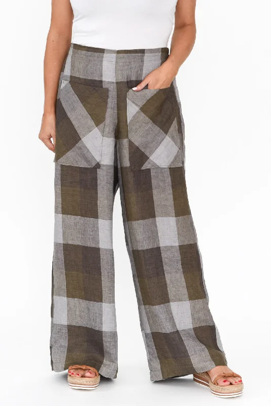 Romney Chocolate Check Linen Pocket Pants