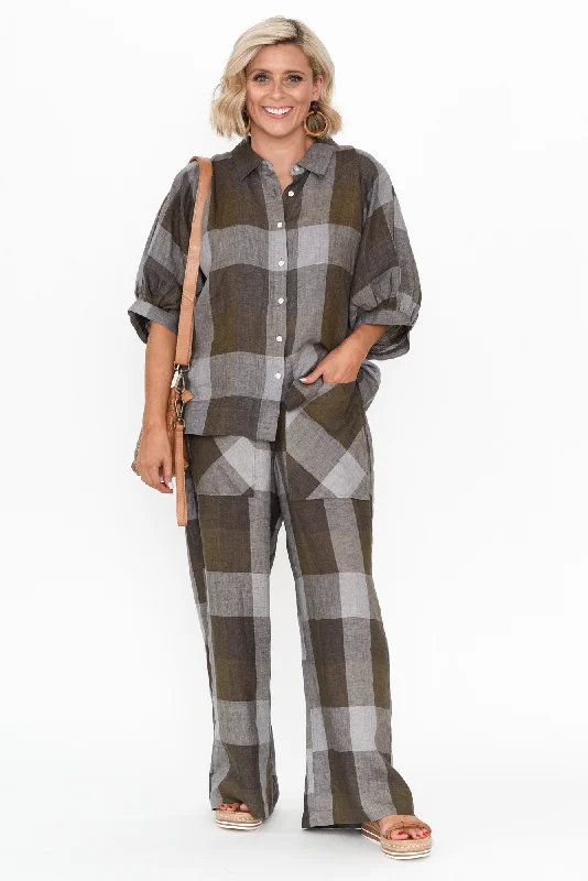 Romney Chocolate Check Linen Pocket Pants