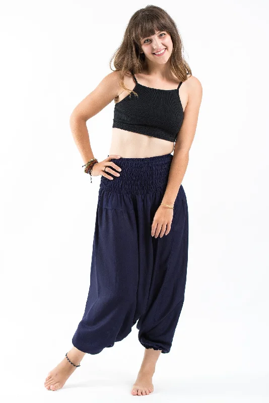 Solid Color 2-in-1 Jumpsuit Harem Pants in Blue