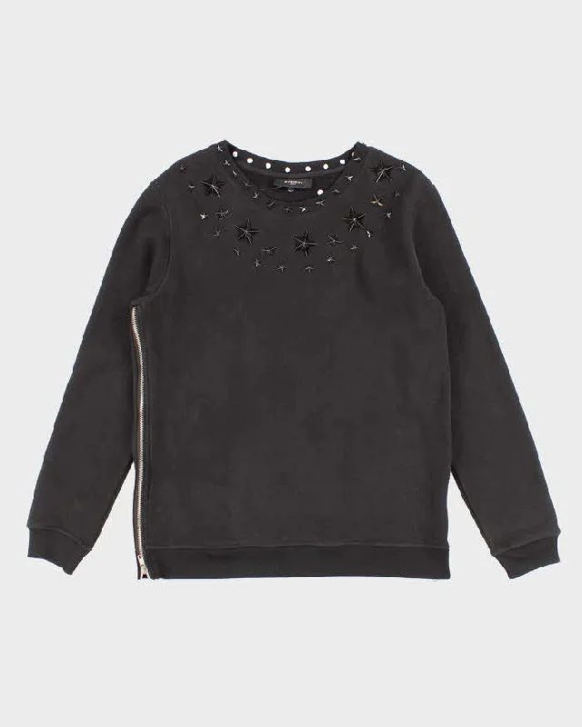 Womens Black Givenchy Star Decals Zip Sides Sweatshirt - S