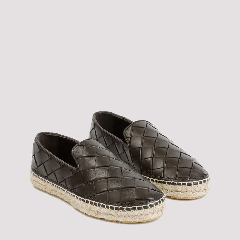 BOTTEGA VENETA Brown Leather Espadrilles for Women with 100% Calf Leather, Jute, and Rubber