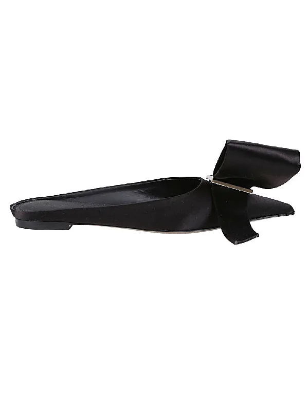 FERRAGAMO Oversized Bow Pointed Toe Leather Slippers for Women