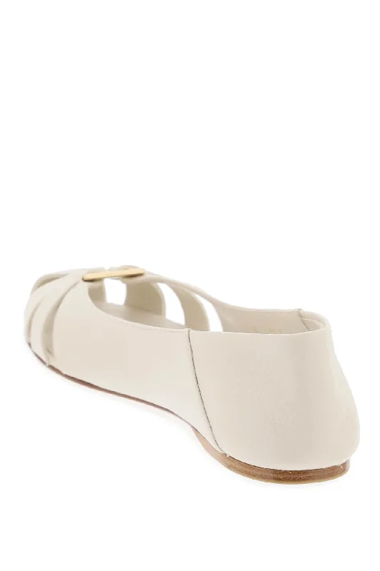 FERRAGAMO White Leather Ballerina Flats With Gancini Hook Detail - SS24 Collection